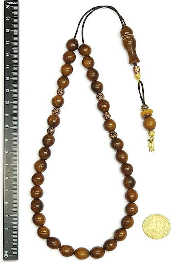 Roloi Komboloi Worry Beads with 33 Resin Beads Length 36cm Brown