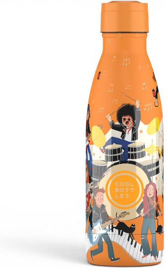 Cool Bottles Thermos Bottle Stainless Steel 350ml MUSIC BEAT Orange With Straw And Handle