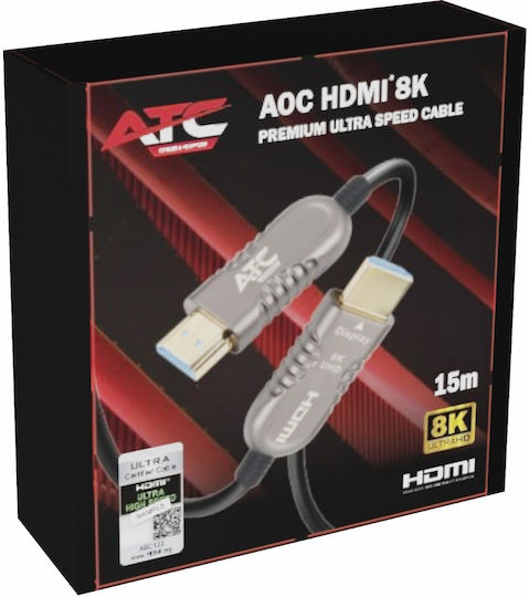 ATC HDMI 2.1 Ultra High Speed 48Gbps 4K 120Hz HDR VRR Cable HDMI male - HDMI male 15m Μαύρο