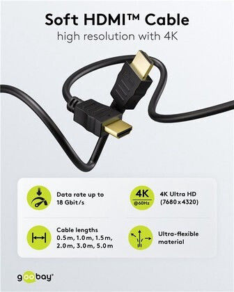 Goobay HDMI 2.0 Premium High Speed 4K 60Hz HDR Cable HDMI Male - HDMI Male 2m Black