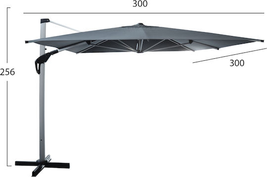 Professional Floor Parasol Square Aluminum Javante Gray with Base 2.56x2.56m
