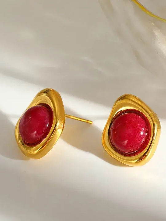 Cercei Simplu Din Oțel Placat Cu Aur Fuchsia