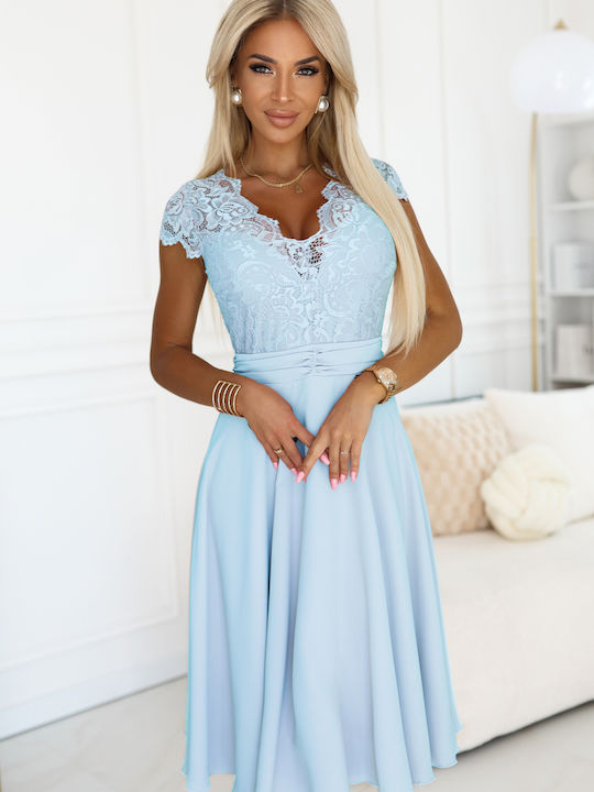 Summer Midi Dress for Wedding - Christening with Lace Blue