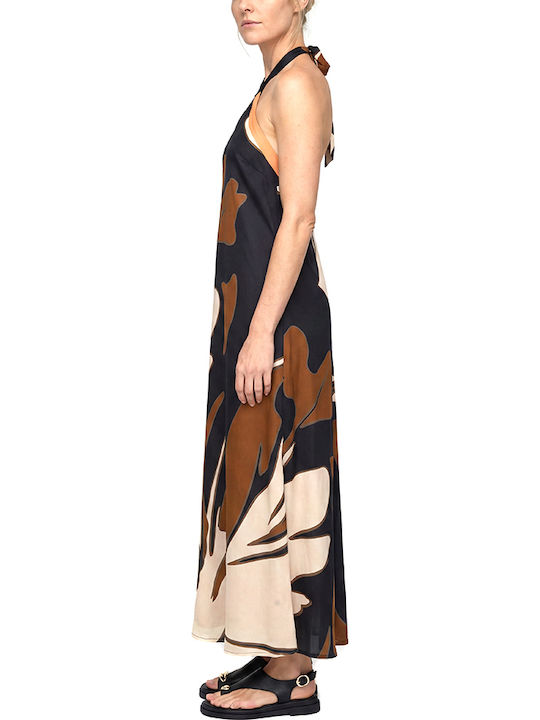 Maxi Damenkleid Ecru- Braun- Schwarz S26A8001-Einfarbig