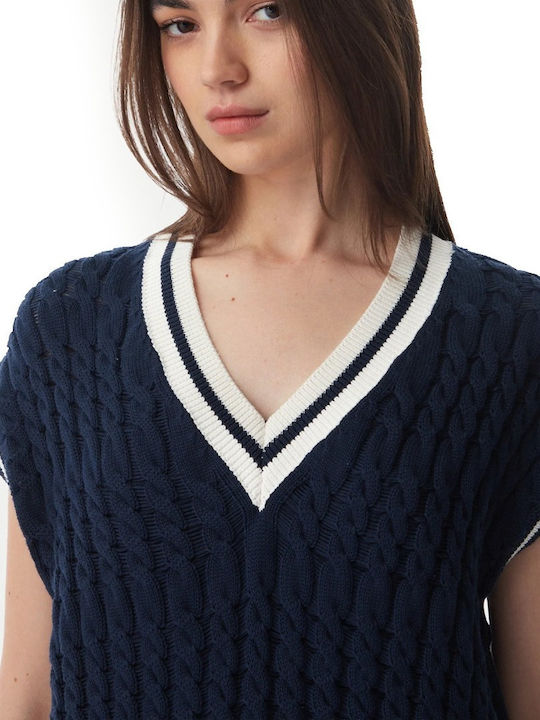 Winter Women's Cotton Sleeveless Tunic with V-Neck Dark Navy
