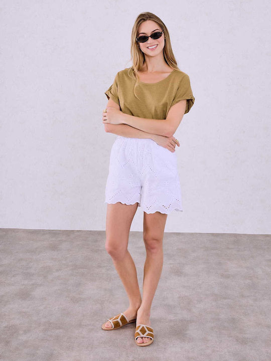Celestino Women's Blouse Turned Sleeve Loose Fit Camel