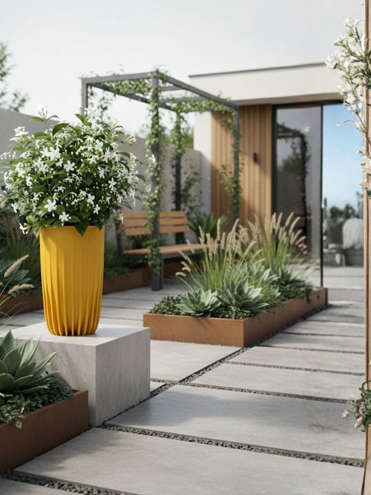 HowHomely Plant Pots Yellow with Stand 2 Pieces