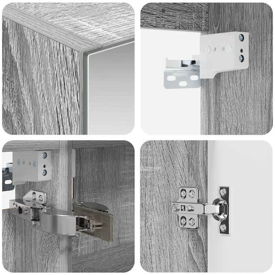 vidaXL Pangă Cu Lavoar și Oglindă Cu Lumină M100xA14.5xÎ70cm Gri Sonoma