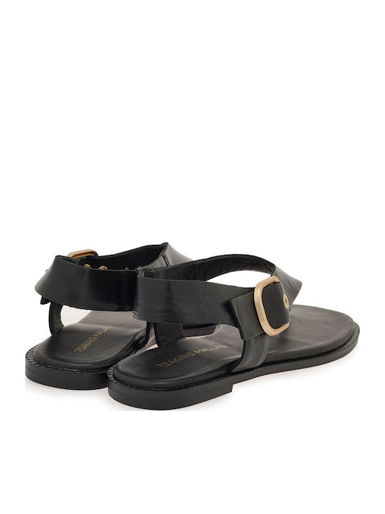 Leder Flache Sandalen Für Damen Schwarz