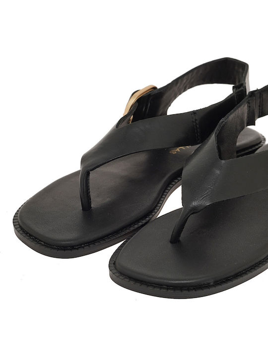 Leder Flache Sandalen Für Damen Schwarz