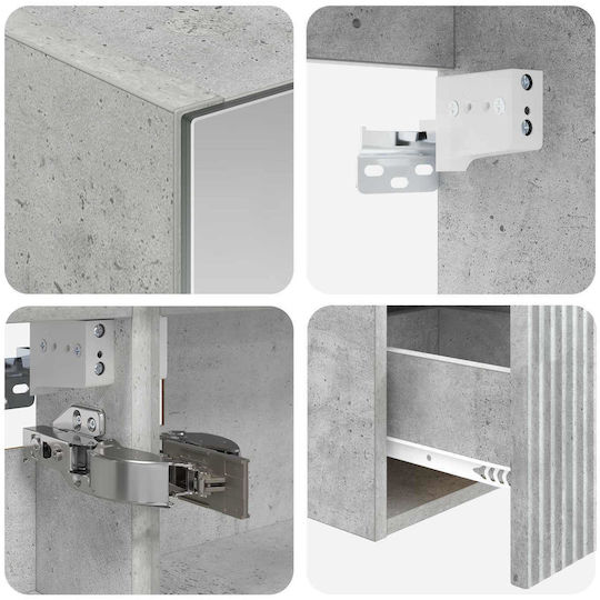 vidaXL Badezimmer Waschtisch-Einheit mit Licht Mit Waschbecken & Spiegel mit Licht 43xB16xH62.5cm Grau Beton