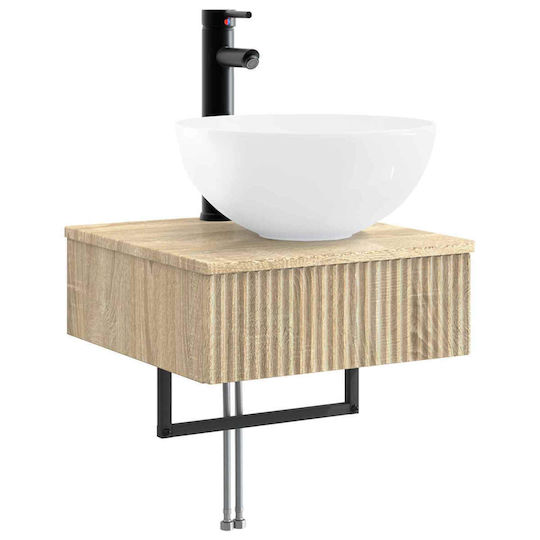 vidaXL Плот с Мивка и Огледало със Светлина 43x16x62.5cm Сонома Дъб