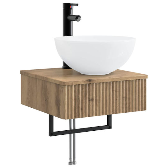 vidaXL Badezimmer Waschtisch-Einheit mit Licht M43xB16xH62.5cm Eiche