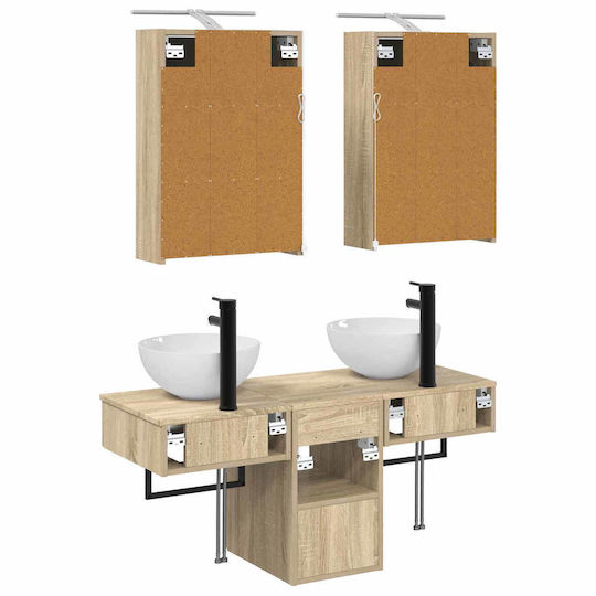vidaXL Плот с Мивка и Огледало със Светлина 43x16x62.5cm Сонома Дъб