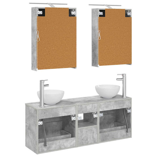vidaXL Плот с Мивка и Огледало със Светлина 50x14.5x70см Сив