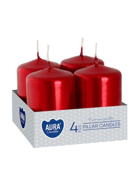 Aura Glass Lumânare Decorativă Roșie 4x6cm 4 Bucăți