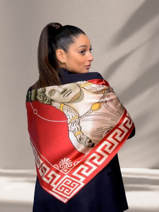 Kalfas Luxury Silk Τετράγωνο Ολομέταξο Μαντήλι Γυναικείο Μεταξωτό Φουλάρι Κόκκινο