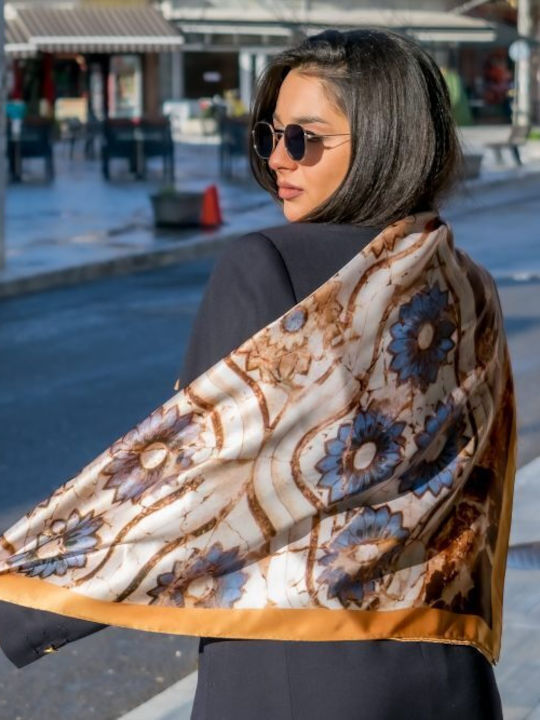 Kalfas Luxury Silk Pure Silk Shawl Women's Silk Brown