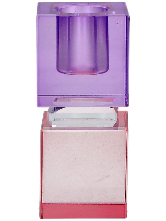 Glass Candle Holder In Pink Colour 8cm