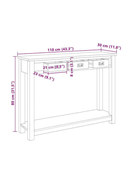 Console Table Solid Wood & Metal Natural L110xW30xH80cm