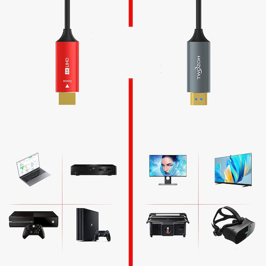 Кабел Hdmi Оптични Влакна Twozoh 50 M 4k 60 Hz 18 Gbps