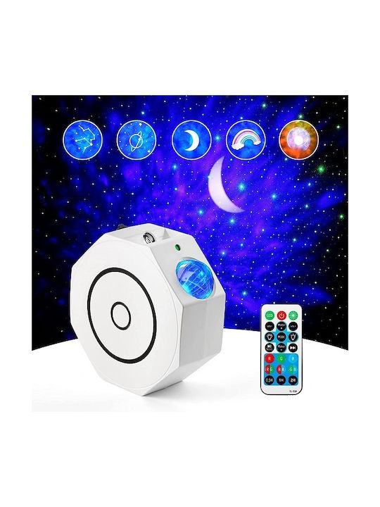 Led Kids Table Lamp Projector Moon With Star Projection White 14x14x5.5cm