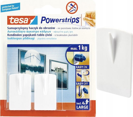 Tesa 58031-00020-20 Κρεμαστράκια με Αυτοκόλλητο Λευκά 2τμχ