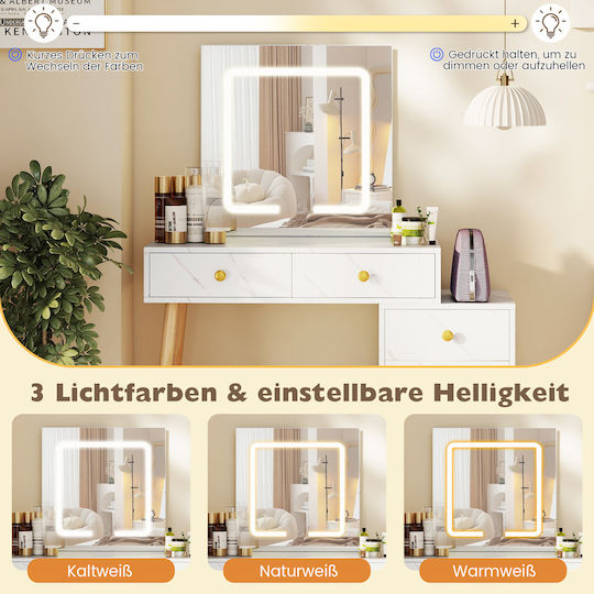 Schminktisch Schlafzimmer Weiß mit Spiegel & Kunstleder Oberflächenbeschichtung 130x45x100cm