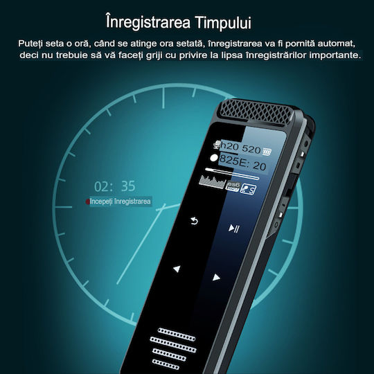 Arvada Q55 Înregistrator de Voce 32gb Activare Vocală Portabil Negru 8.5x2.7x1.1cm