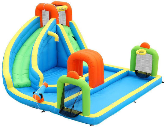 Homeone Aufblasbare Hüpfburg Aqua Goal Splash mit Trampolin und Rutsche für 3-8 Jahre Türkis