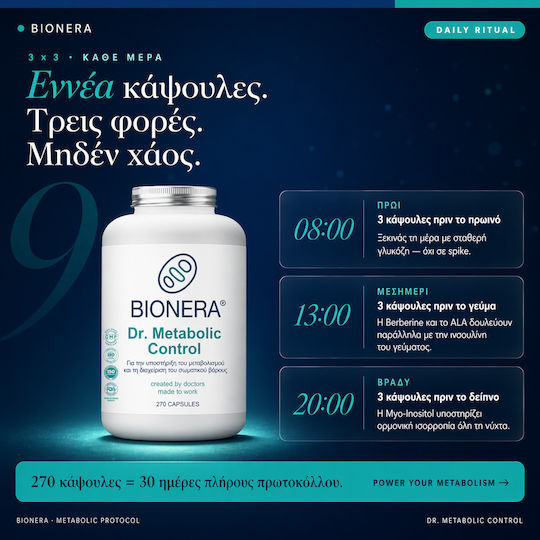 Bionera Συμπλήρωμα για την Υποστήριξη του Μεταβολισμού & τη Διαχείριση του Σωματικού Βάρους 270 κάψουλες
