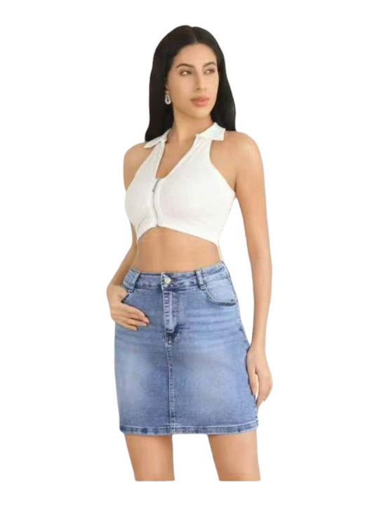 Denim Hohe Taille Mini Rock Blau