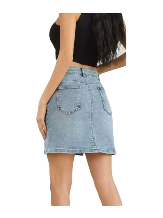 Τζιν Ψηλόμεση Mini Φούστα Washed Μπλε