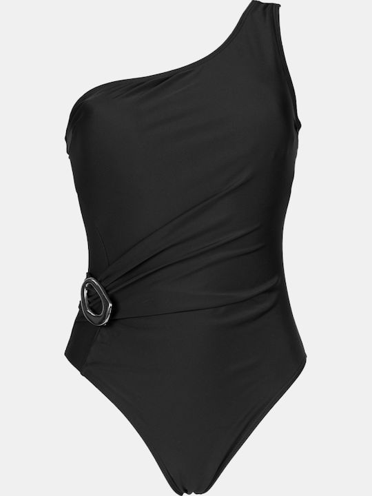 One Piece Swimsuit with One Shoulder Black