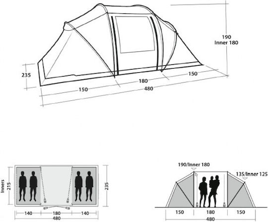 Outwell Casagrande 4 Camping Tent Tunnel Mountaineering Blue 3 Seasons For 4 People Waterproof 3000mm 480x235x190cm