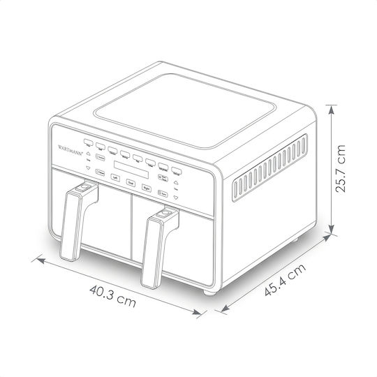 Wartmann Air Fryer με Διπλό Αποσπώμενο Κάδο 11lt Μαύρο WM-2511