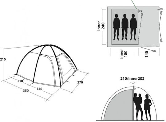 Outwell Arizona 3 Blue 2026 Camping Tents Igloo Blue 3 Seasons for 3 People 350x270x210cm