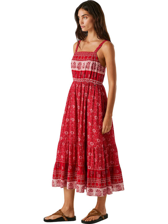 Floral Floral Καλοκαιρινό Midi Φόρεμα Royal Red