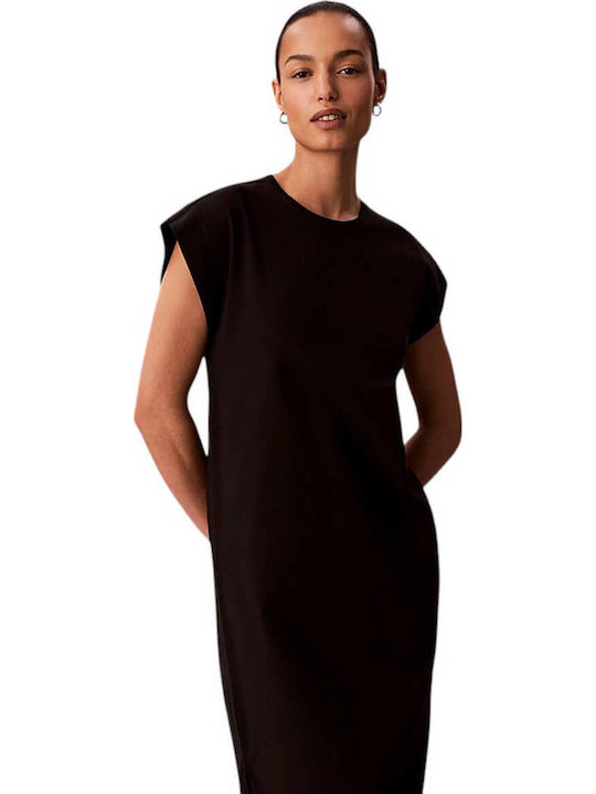 Summer Midi T-Shirt Dress with Tearing Black