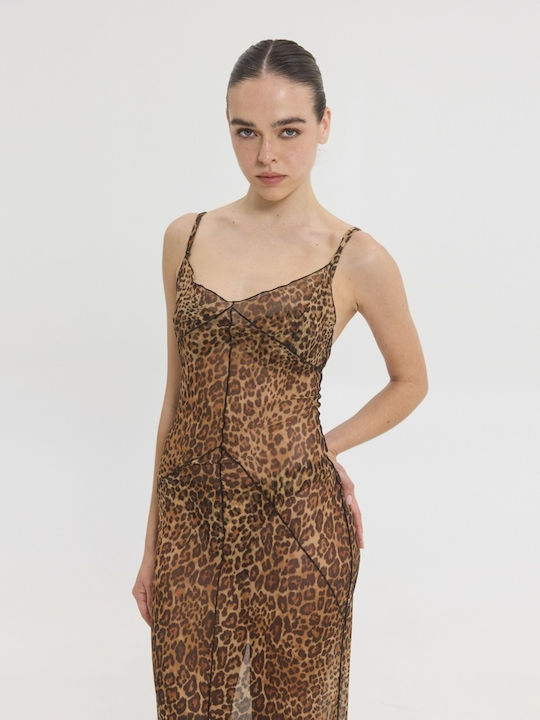 Summer Maxi Evening Slip Dress with Lace Animal Pattern