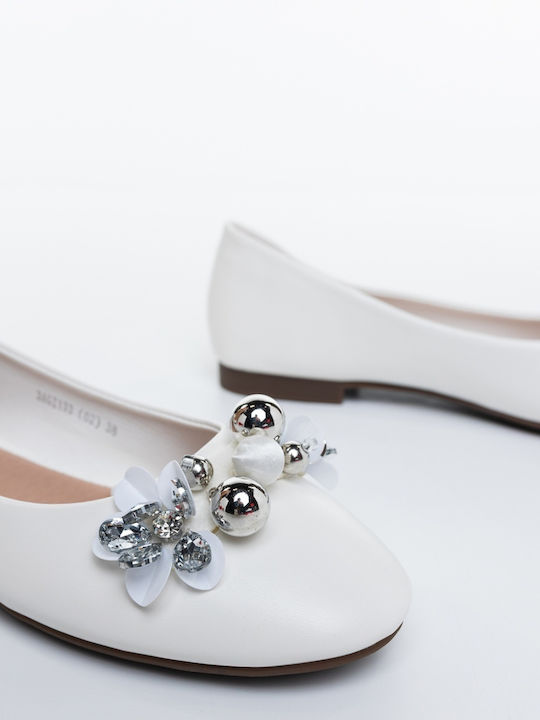 Damen Ballerinas Aus Leder In Weiß Farbe