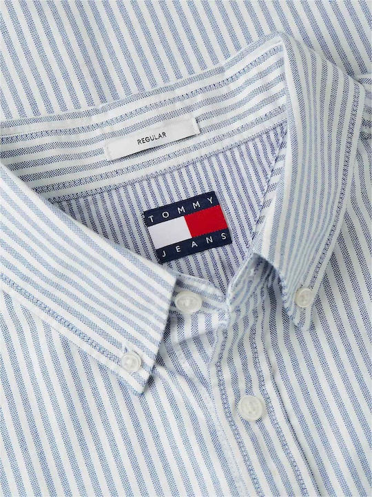 Long Sleeve Denim Shirt In Regular Fit Striped Light Blue