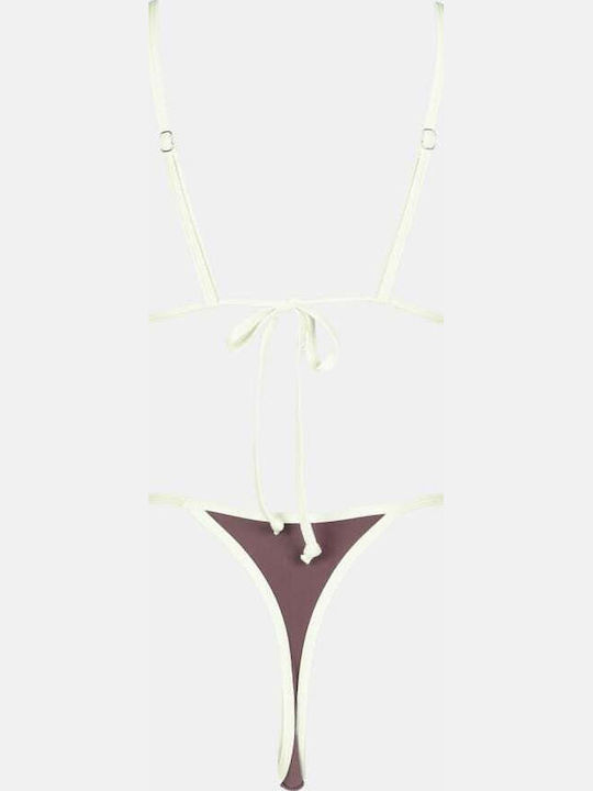 Set Bikini Dreieck & Zeichenfolge Braun Dunkel