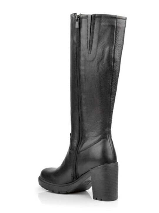 Leather Women's Boots with High Heel Black