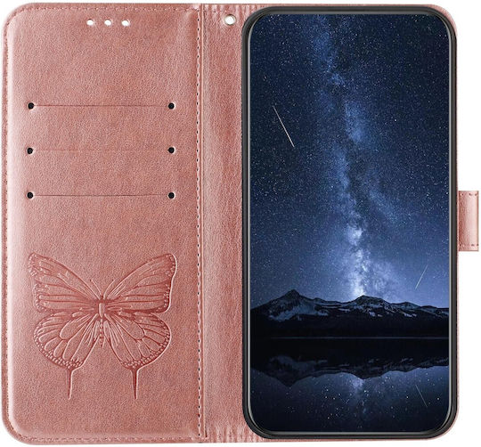 Tel1 Xiaomi Poco M7 Pro Geprägte Schmetterling Handyhülle Buch Rosa