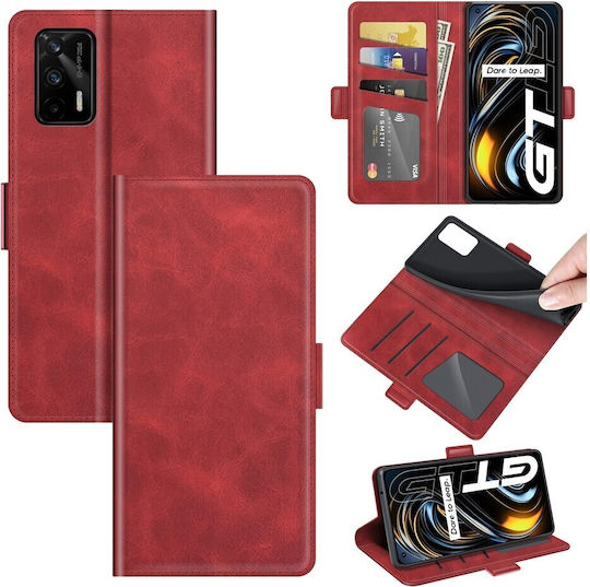 Tel1 Realme GT 5G Dual-Side Magnetic Buckle Wallet Book Mobile Phone Case Red