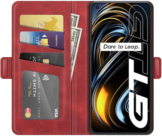 Tel1 Realme GT 5G Dual-Side Magnetic Buckle Wallet Book Mobile Phone Case Red