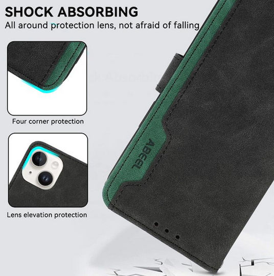 Abeel Xiaomi Redmi A5 4G Farbblock Handyhülle Buch Schwarz Grün