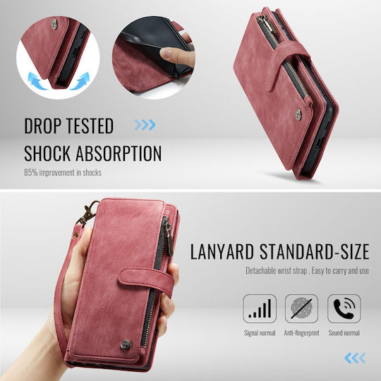 Caseme C30 Samsung Galaxy S25/s24 5g Card Slots Zipper Wallet Synthetic Leather Case Red