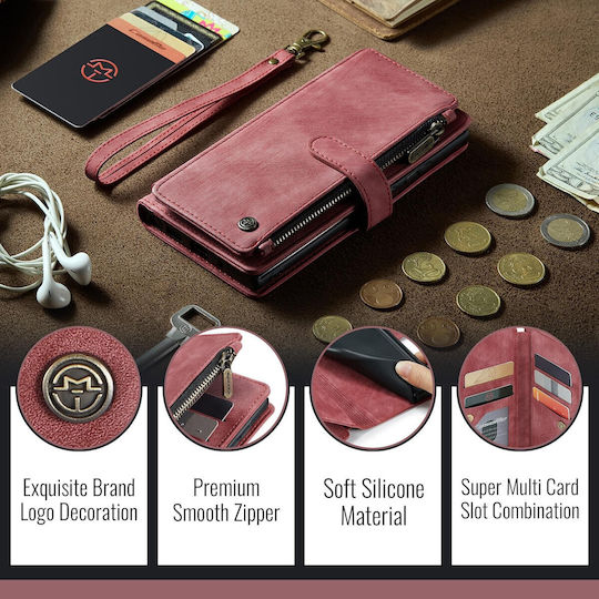 Caseme C30 Samsung Galaxy S25/s24 5g Card Slots Zipper Wallet Synthetic Leather Case Red